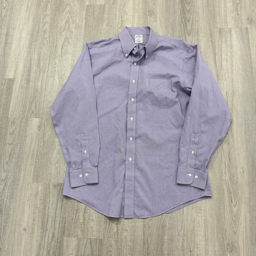 Brooks Brothers Shirt Men's 16-4/5 Purple White Gingham Plaid Check Long Sleeve